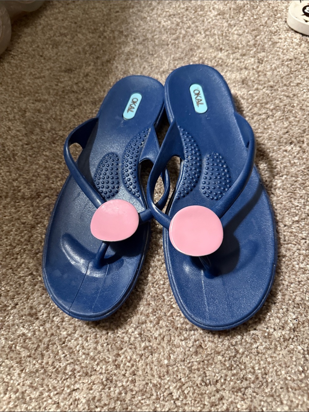 OKA b. Blue Flip Flop Sandals with Pink Accents